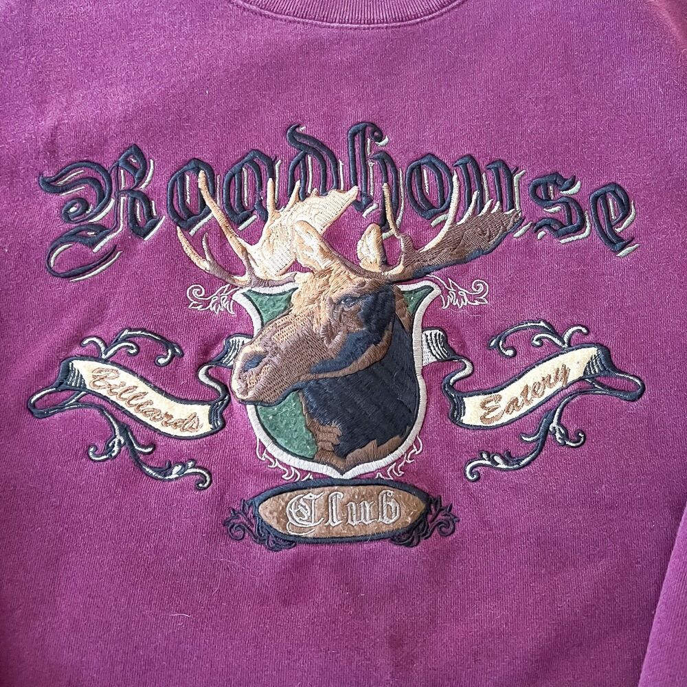 Croft and Barrow Moose Sweatshirt Mens XL Embroidered Vintage Burgundy Hunting - Picture 3 of 10